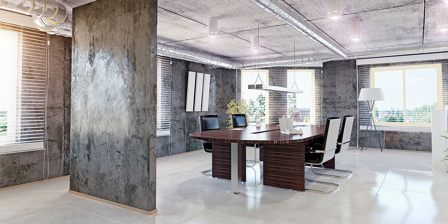 Industrial Chic Office with Exposed Spiral Duct