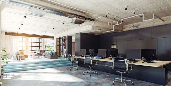 Modern Office Interior with Spiral Ductwork